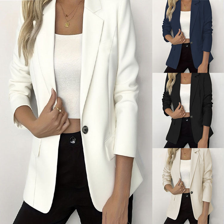 New European And American Womens Clothing Long-sleeve Solid-color Single-button Jacket