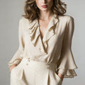 SpringSummer Sweet Ruffle-Trimmed V-Neck Shirt