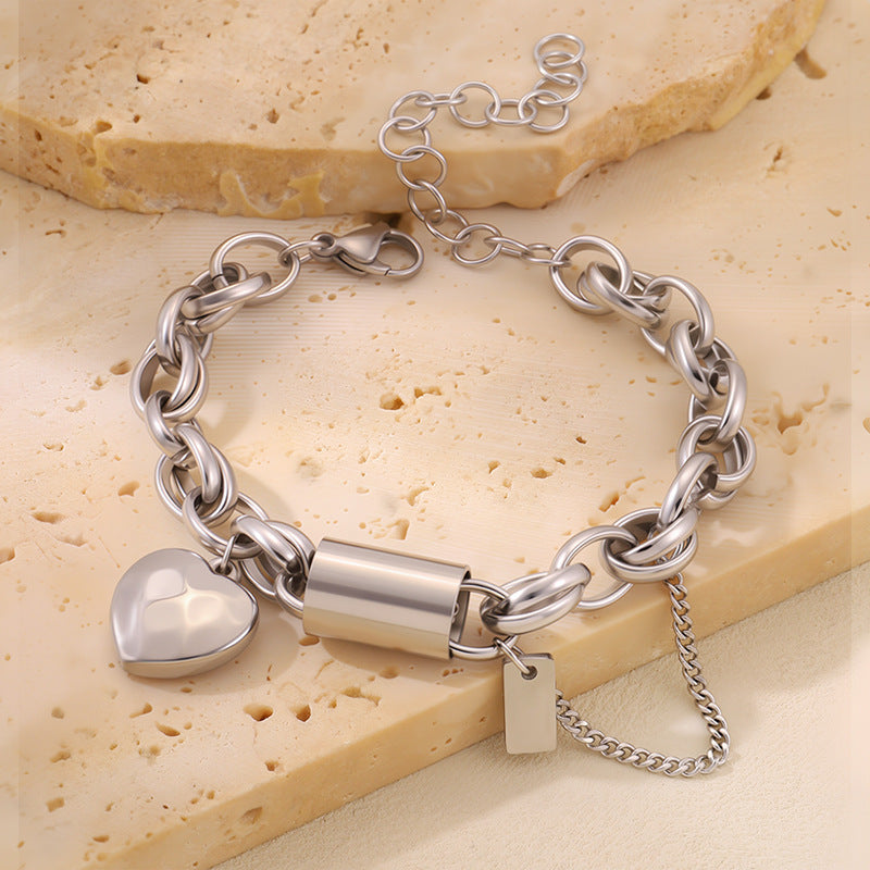 Versatile Titanium Bracelet With A Heart-shaped Pendant